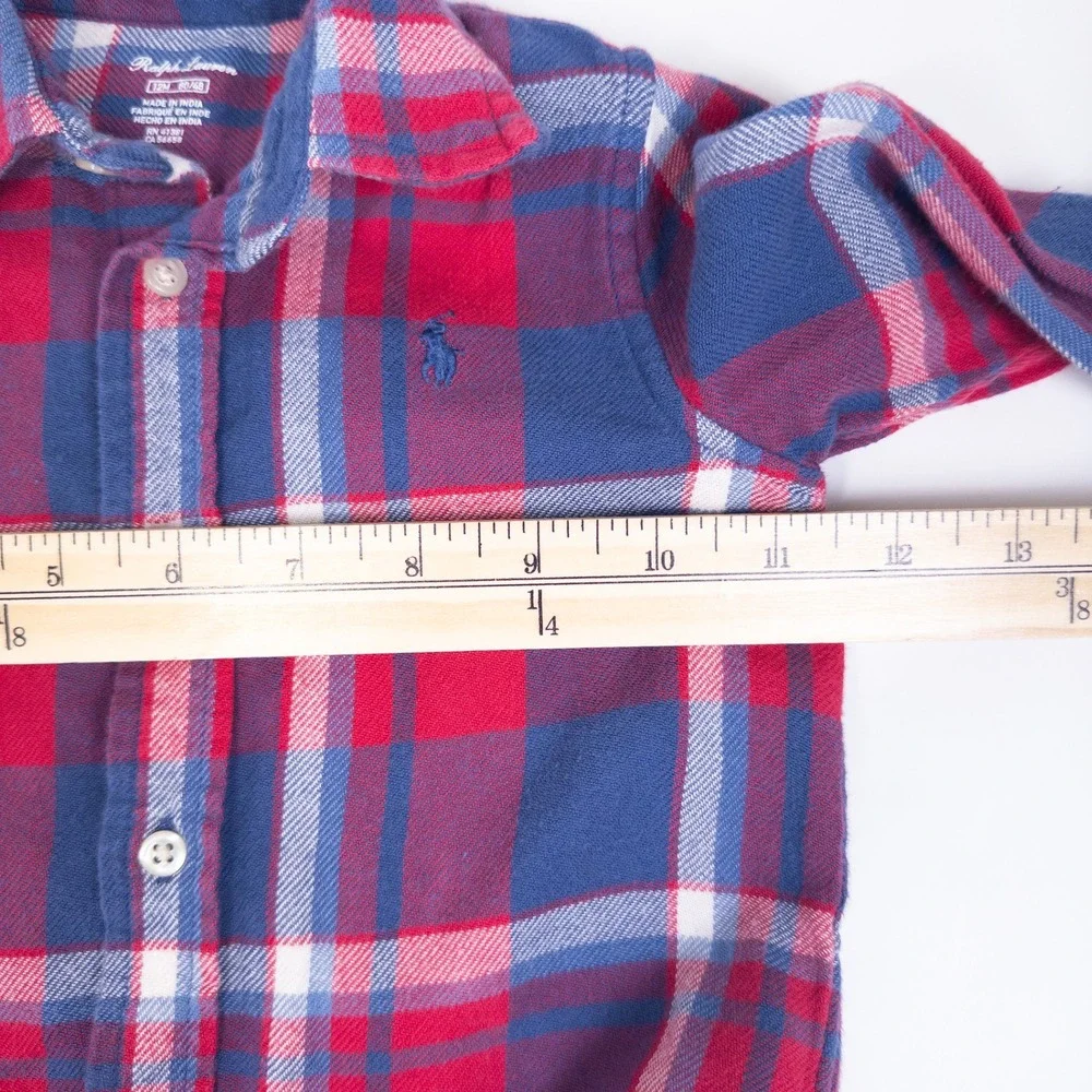 Ralph Lauren Plaid Flannel Shirt Kids 12M‎ Red Blue Long Sleeve Button Down